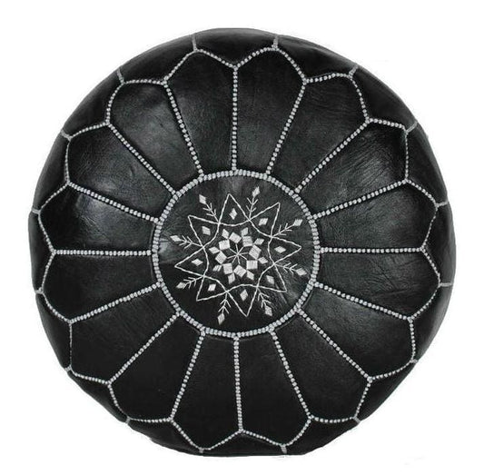 Moroccan Leather Ottoman - Black and White